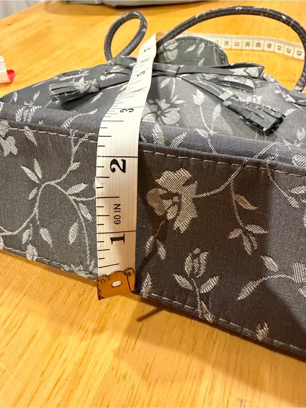 Liz Claiborne Black Floral Jacquard Hand Bag with Bow Detail